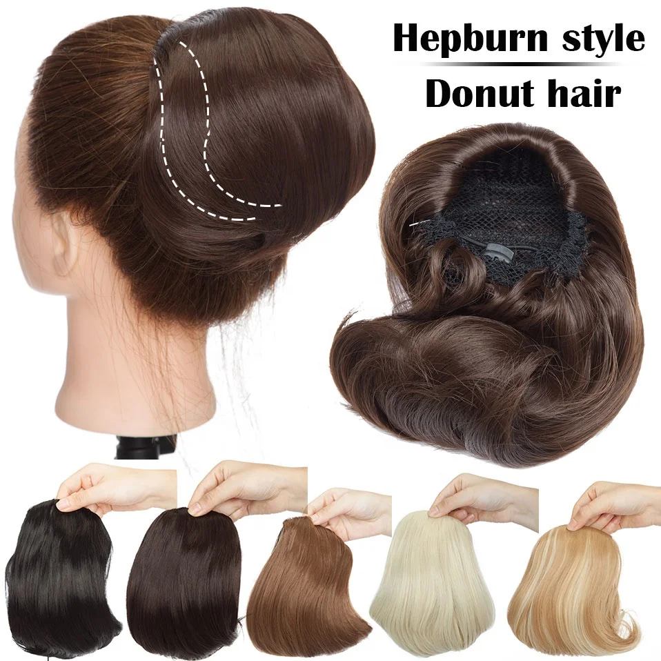 Шиньон Snoilite с зажимом для наращивания волос в стиле Хепберн, прямой шиньон с кулиской, синтетический шиньон с пончиком