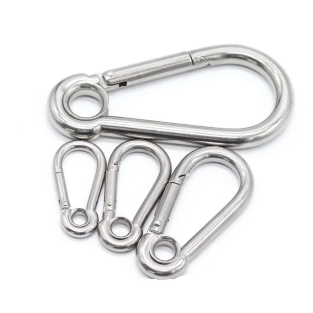 High quality ss 304 safety M11 snap hook with holes Stainless Steel Spring Snap Hooks with Eyelets and Screw Nuts made in China