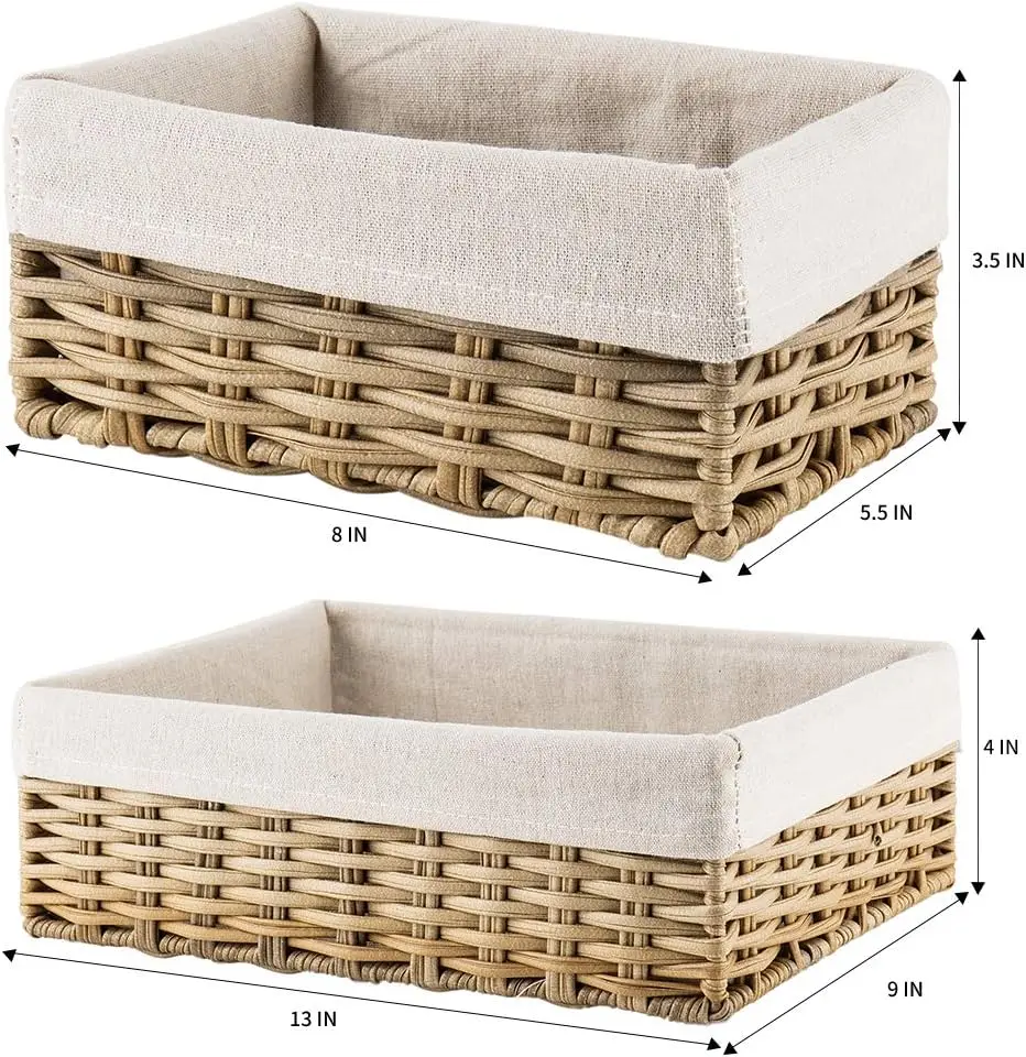 Set of 3 Handmade Decorative Home Storage Basket Wicker Baskets for Organizing Shelf Baskets with lid