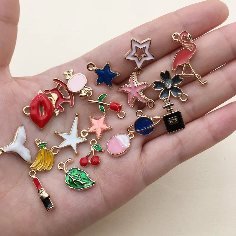 Animals Fruit Cat Leaf Mixed Enamel Beads Pendants Metal Charms Craft DIY Jewelry Findings Bracelet and Necklace Accessories