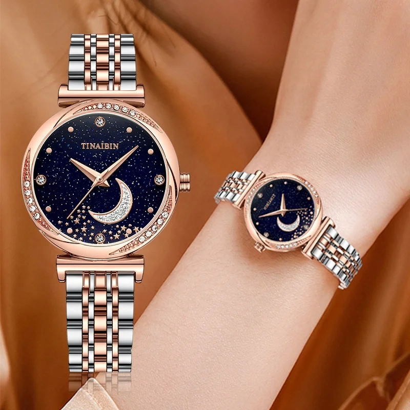 Rose gold star sky dial diamond women fashion wrist watches 2022 reloj mujer 3304
