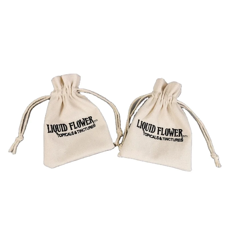 Индивидуальный логотип, маленький размер, натуральный хлопковый мешочек, тканевый пылесборник на шнурке с вышитым логотипом