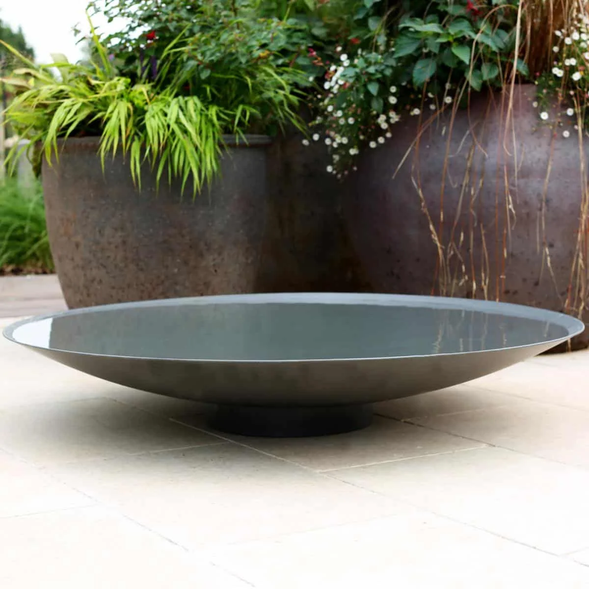 Outdoor corten steel fire pit water bowl
