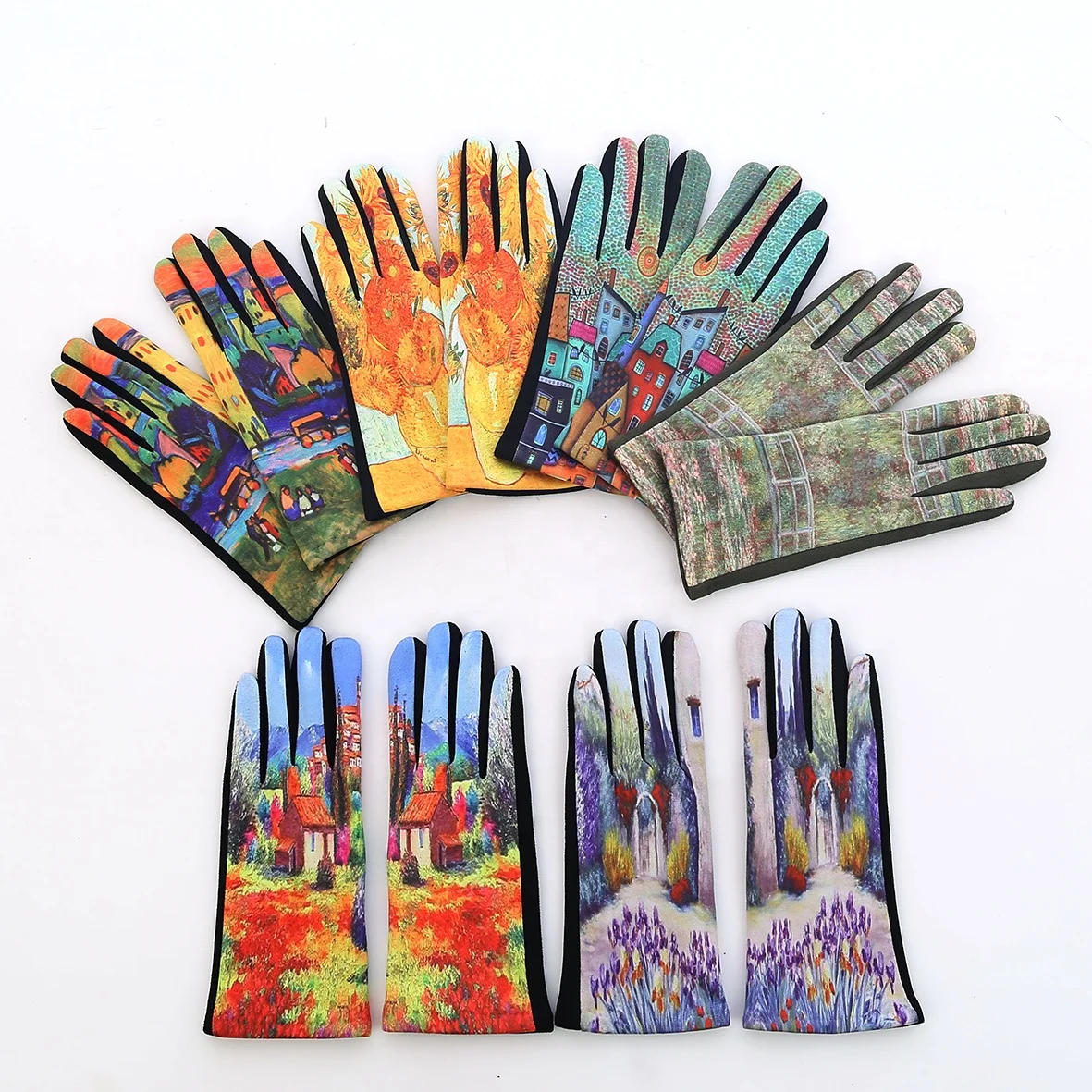 Customize Word Famous Painting Print Gloves Women Fashion Winter Gloves