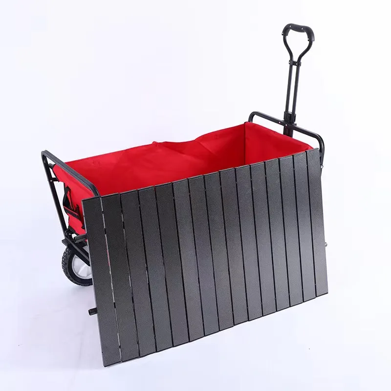 Folding Wagon With Aluminium Table Top Four Wheels Adjustable Handle And Suitable All Terrain Outdoor Cam Garden