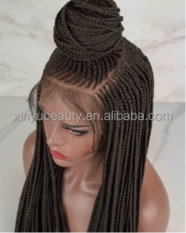 different styles synthetic full lace front cornrow braid wigs for black women, wholesale glueless box braided laces wigs vendors