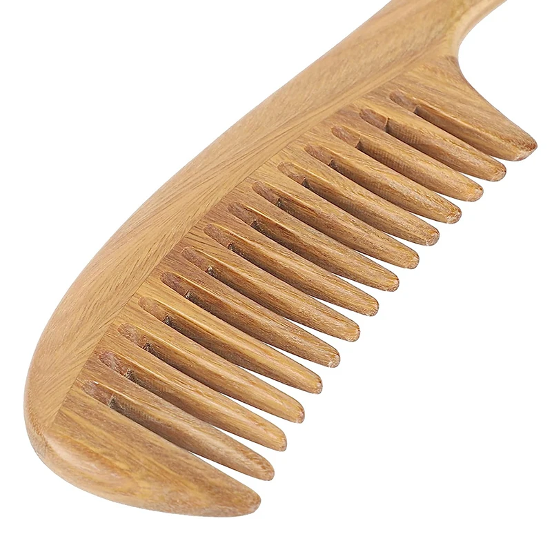 High Quality Natural Green Sandalwood Hair Comb Handmade Wooden Anti-Static Wide Tooth Comb