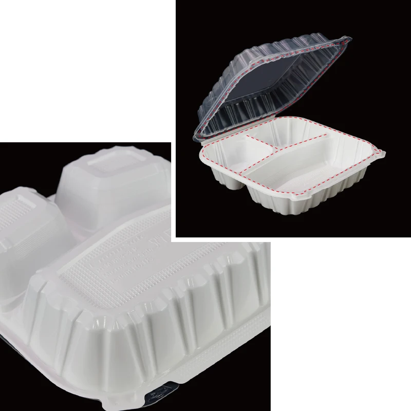 To go box 8x8x3 inch dual color hinged clamshell microwave PFA  BPA free recycle food containers disposable tableware packaging
