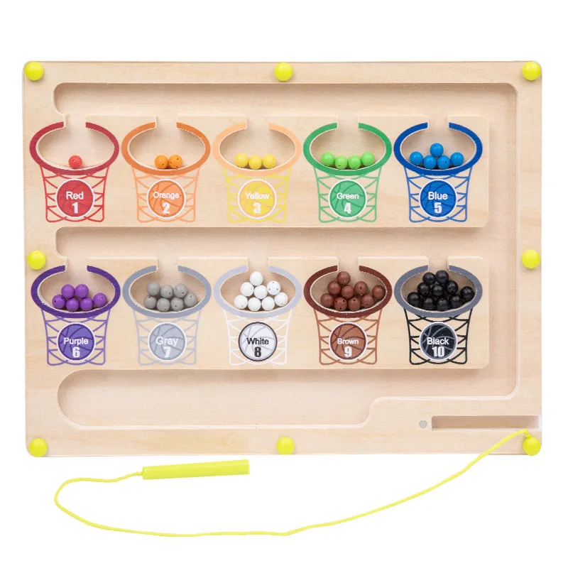 Wooden Multifunctional Magnet Maze Puzzle Montessori Kids Magnet Colour Maze And Number Maze Toys