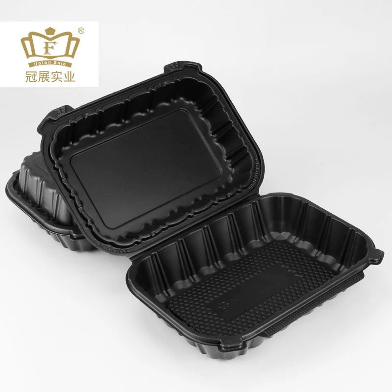wholesale to go 9 x 6 x 3 inch MFPP eco-friendly hinged lid microwave food container black color plastic lunch box