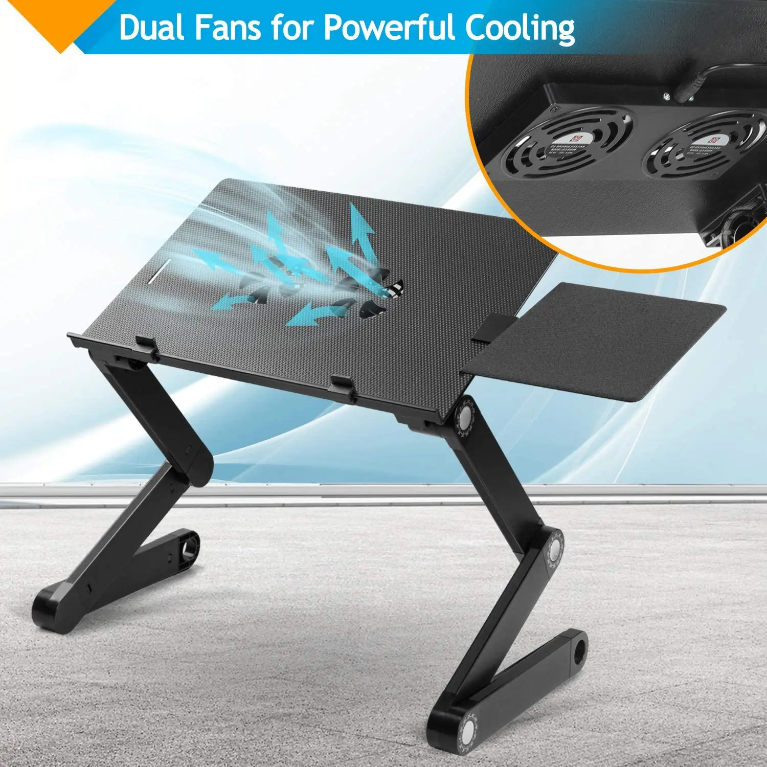 Adjustable and Portable Laptop Stand with Cooling fans & Mouse pad.