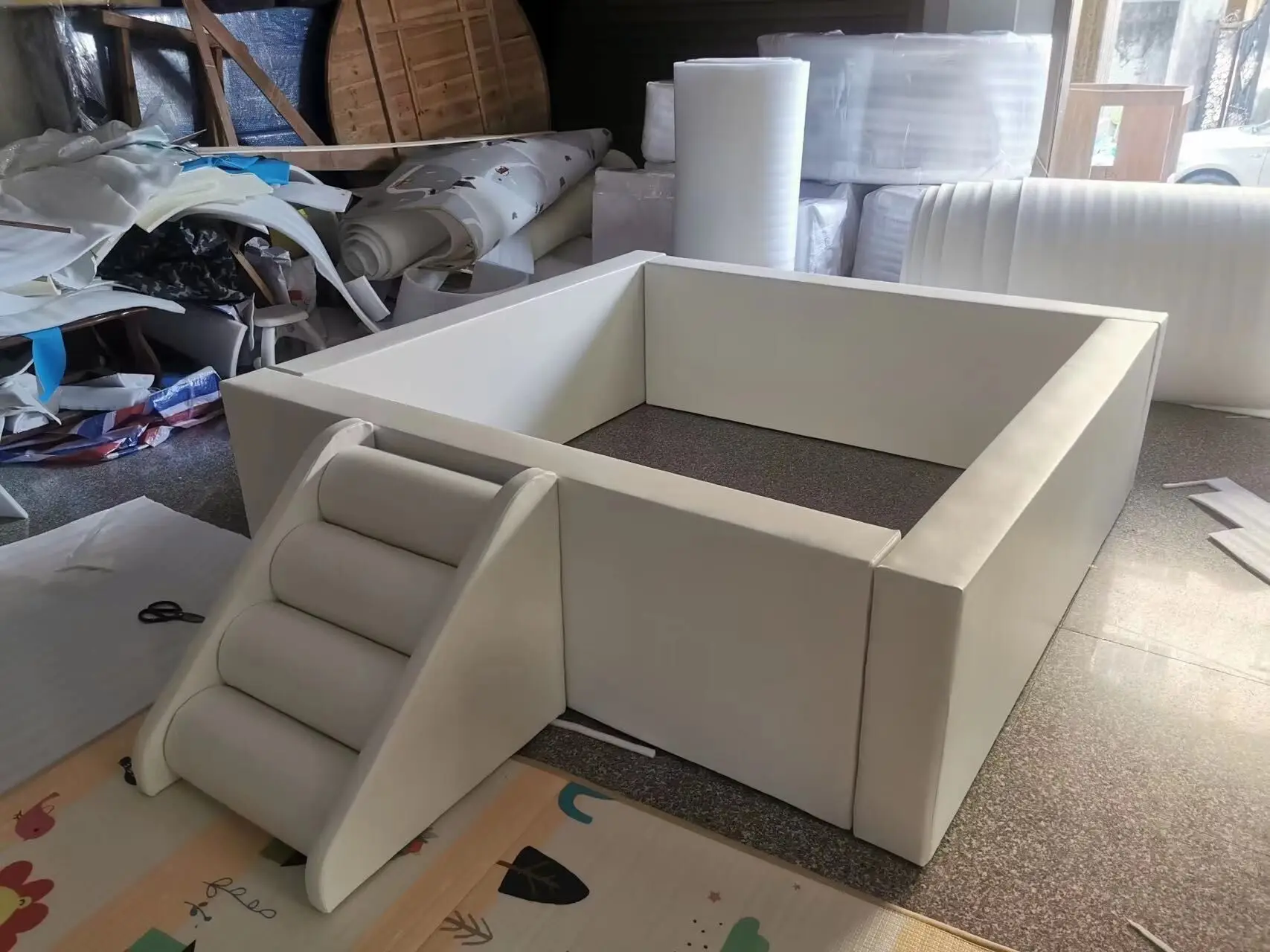 Commercial white ball pit with slide backyard kids entertainment party soft play equipment playground gaga for rental