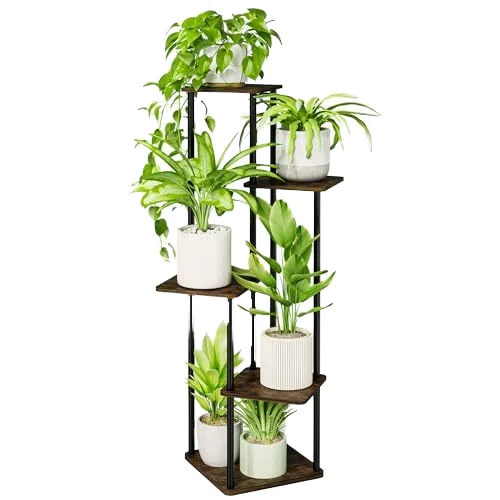 Oniya Balcony Plant Stand Indoor Outdoor 4 Tiers Black Metal Plant Stand Garden Display Shelf Metal Flower Pot Holder