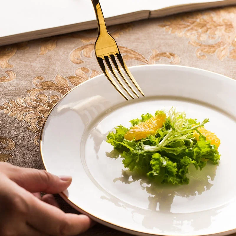 Ourwarm Ceramic Round Flat Banquet Dinnerware Wedding Porcelain Charger Plate with Gold Rim