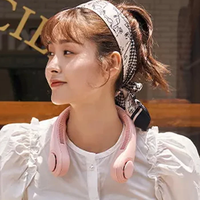 A-mazon hot selling foldable neck fan rechargeable portable bladeless neck fan