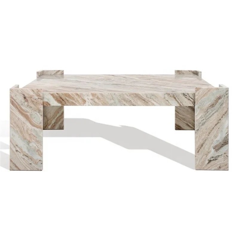 Popular Assembled Crystal Wood Marble Square Coffee Table Marble Living Room Table