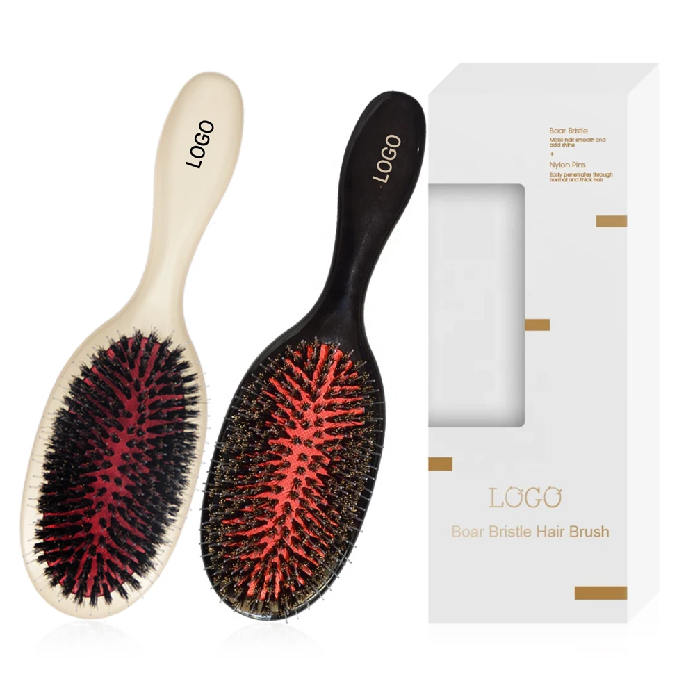 Professional Custom Detangling Wet Hair Brush with Logo Boar Soft Bristles Hair Extension Plastic Brush for Women