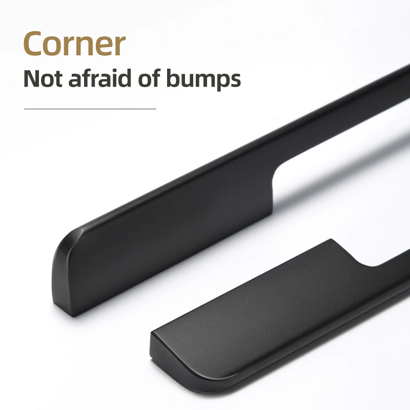 Aluminum Metal  modern style black wardrobe door handel cabinet handle furniture hardware drawer pull and knob