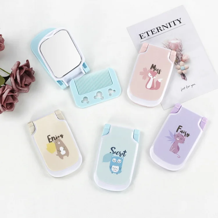 Small Folding Make up Hand Held Mirror Mini Portable Pocket Plastic Wholesale Cute Compact Mirror Cosmetic Mirror Daily Makeup