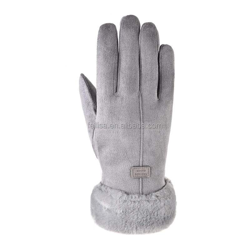 Lady hand gloves cold weather keep warm Suede gloves