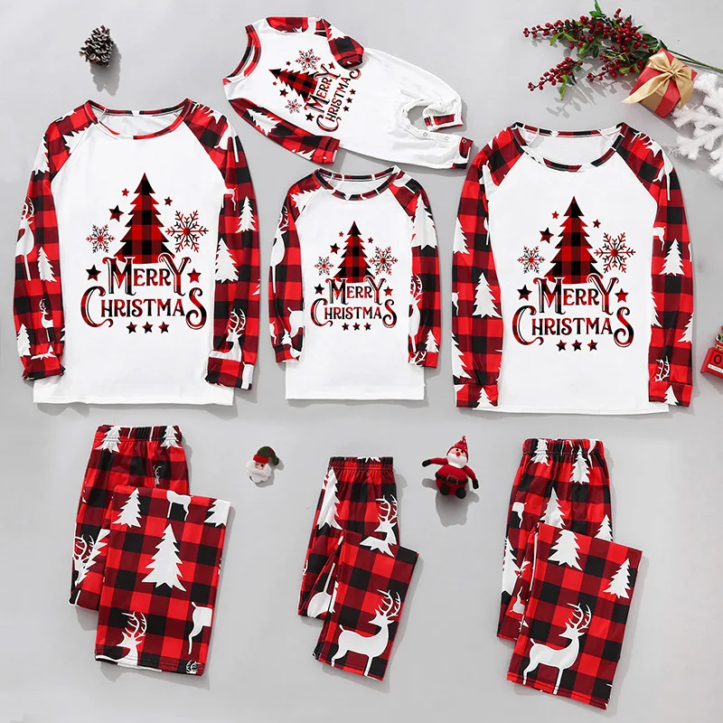 Wholesale Family Matching Pajamas Women Pyjamas Men Piyama Parent-Child Sleepwear Baby Romper Cotton Plaid Christmas Pajama Set