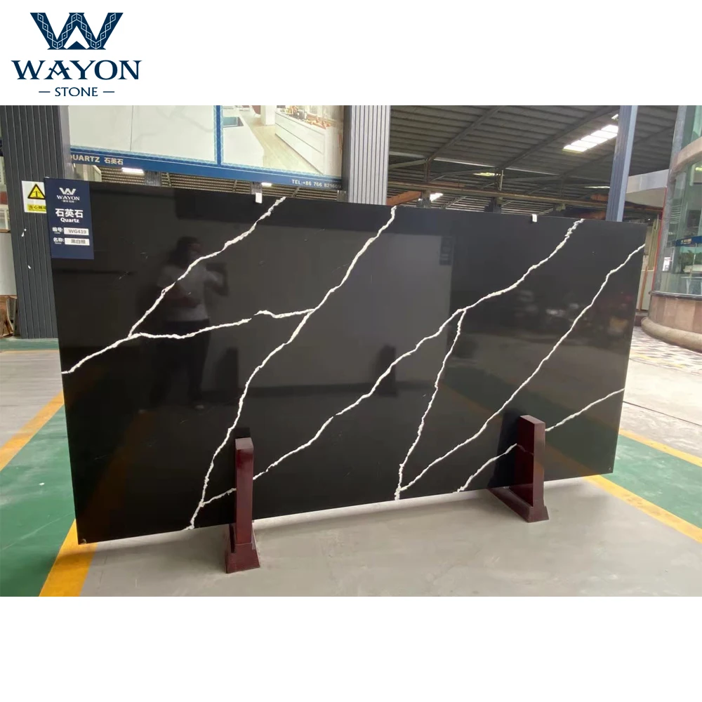 Artificial Quartz Stone Wholesale Black Calacatta Quartz Slab Countertop Stone With White Vein Quartz Slab Manufacturer in China