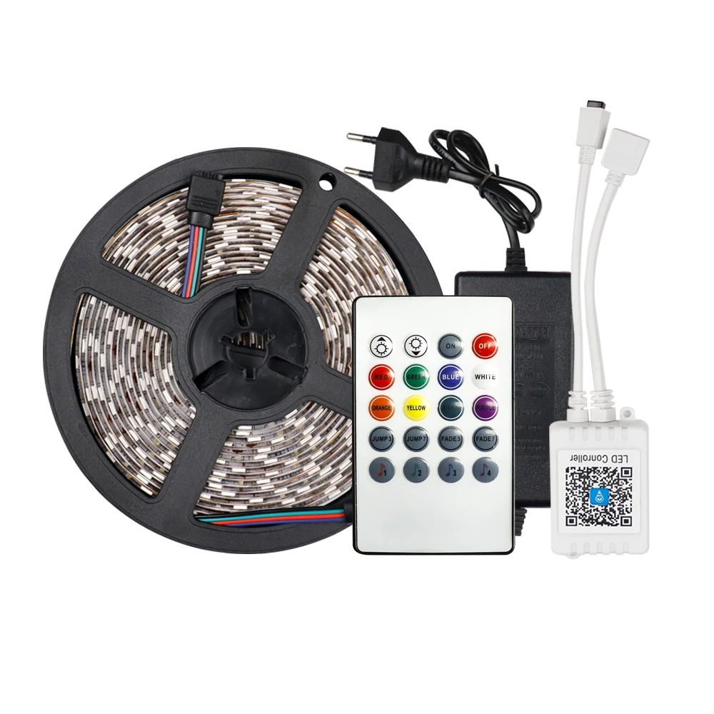 Shenzhen Factory 16.4ft 5m IP65 RGB 5050 12v Blue tooth Mic Music Sync 20 Keys USB LED Strip Lights Kit