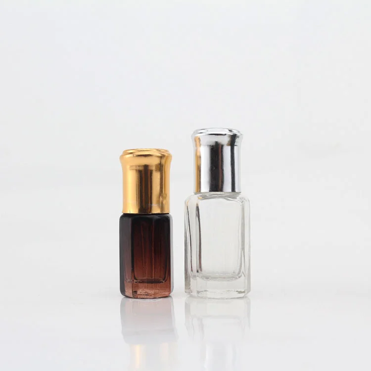2ml 5ml Luxury Latest Octagonal Attar Empty Glass Bottle Perfume Essential Oil Bottle With Concave Plug Metal Cap