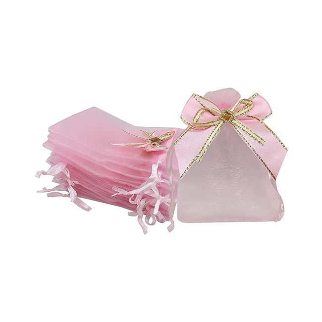 Factory Directly Custom Logo Wholesale Custom Fabric Gift Bag Wedding Organza Reusable Jewelry Pouches for Wedding Party, Valent