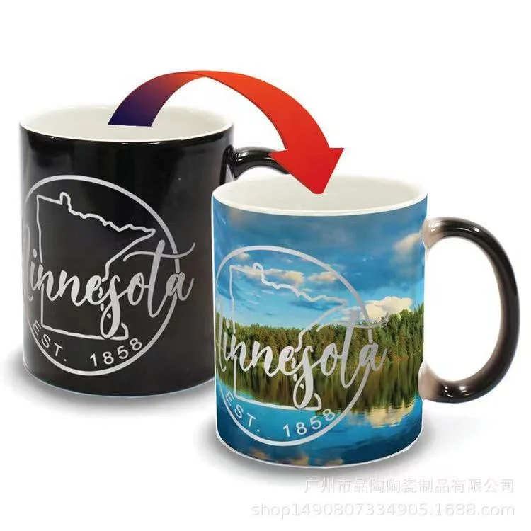Wholesalers Gift customization Hot Selling Custom Logo Ceramic Coffee Mug Sublimation Heat Sensitive Ceramic Color Changing Mug