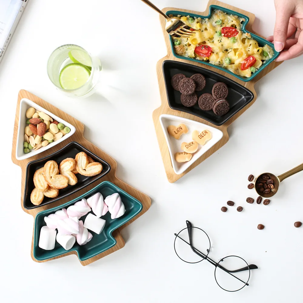 
New Arrival Christmas New Year Gift Creative Christmas Tree 3 Compartment Dry Fruit Snack Tray 