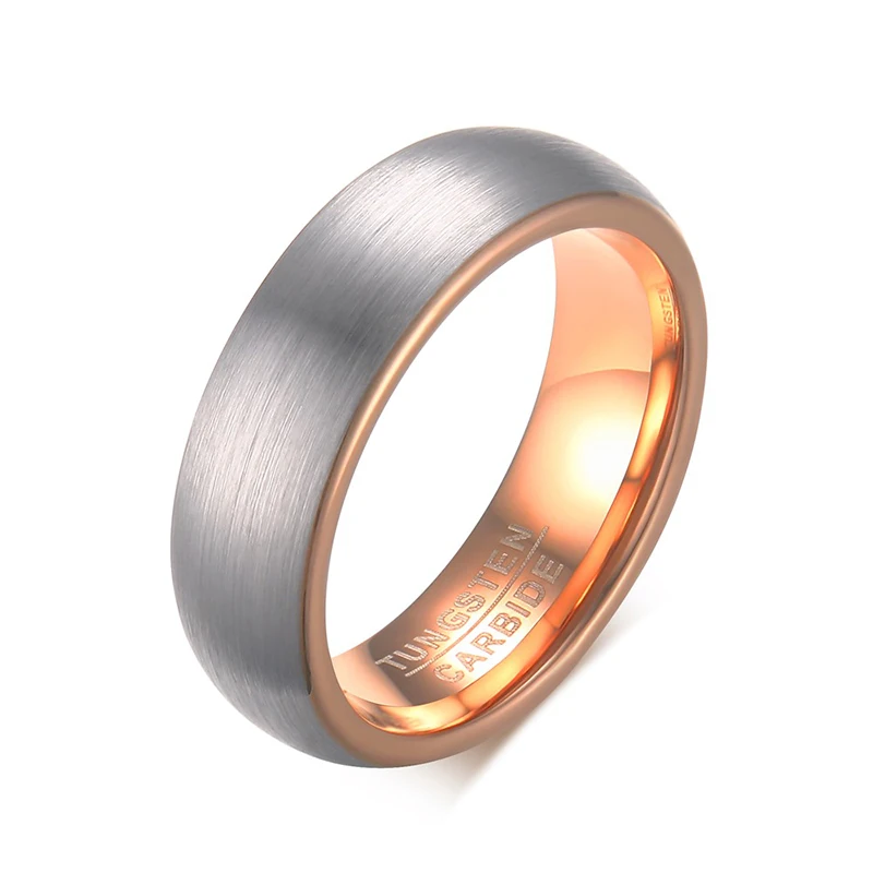 Fine jewelry 6MM matte finish rose gold tungsten carbide couple ring finger engagement wedding rings for women