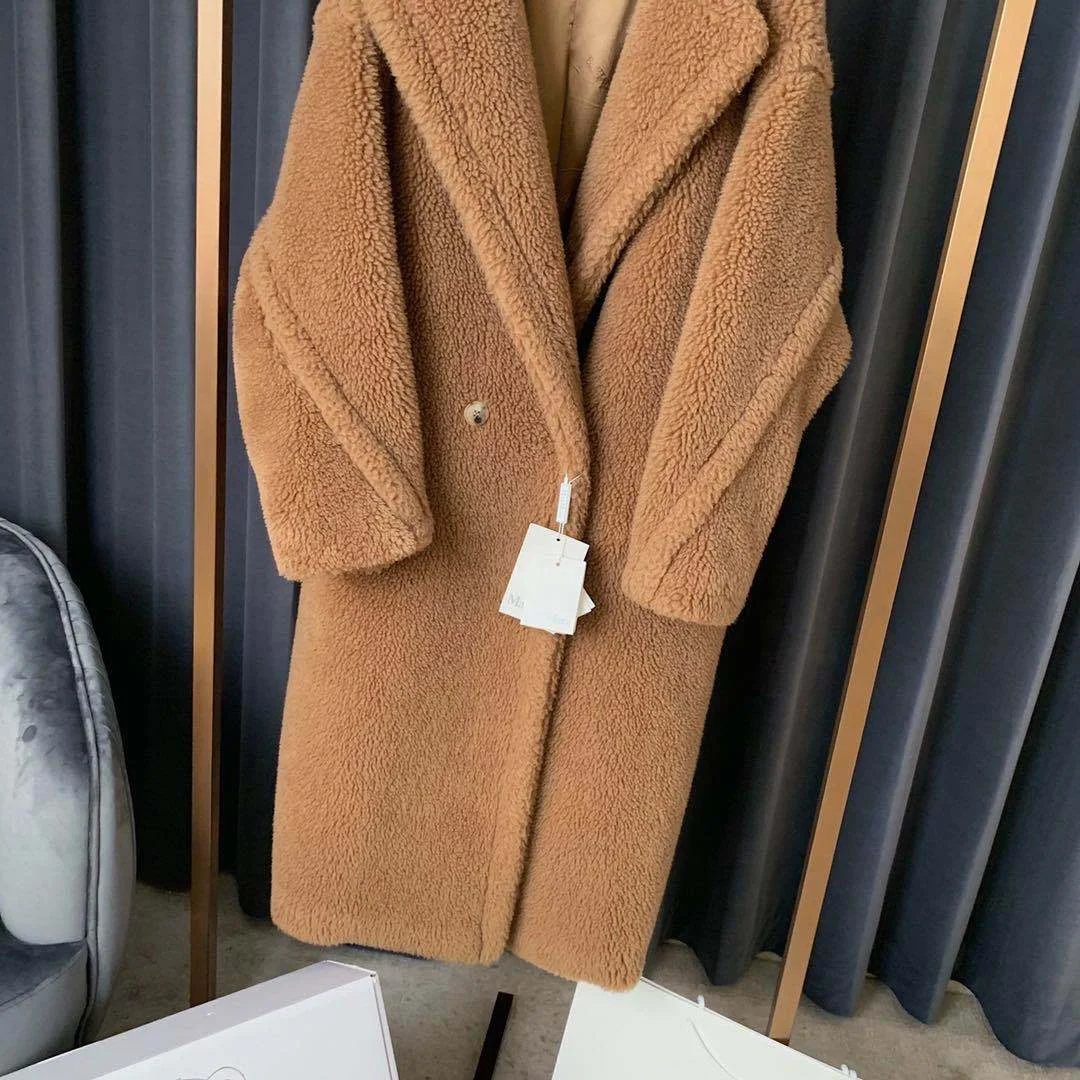 
American style women fashion winter wool oversize jacket real sheep shearing fur coat teddy coat 