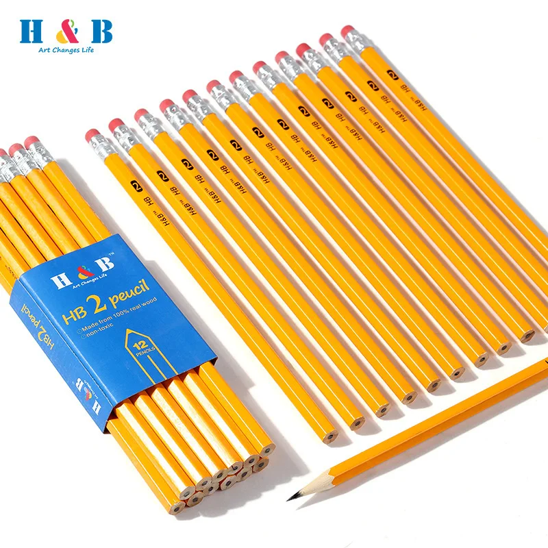 144pcs custom Wooden hb yellow hexagon pencils