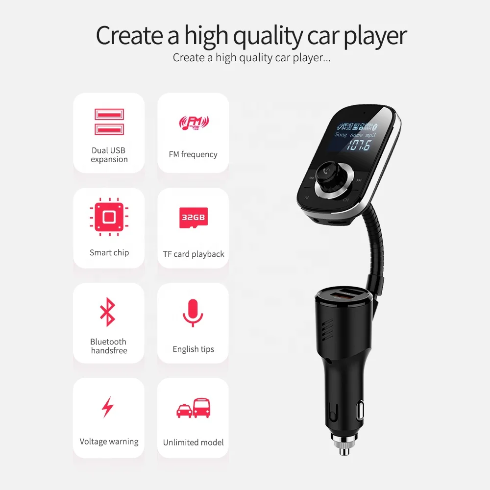 HY-90 qc3.0 usb car charger portable cd player fm transmitter with BT function