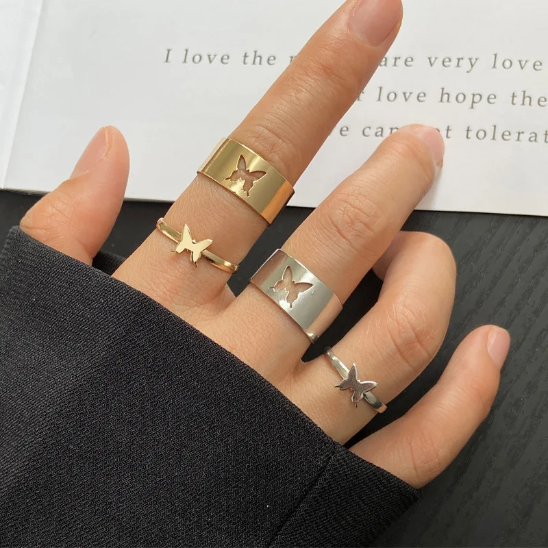 Punk Hiphop Trendy Stainless Steel High Polished 18K Gold Plated Couple Hollow 2pcs/set Heart Cross Ring For Men And Women