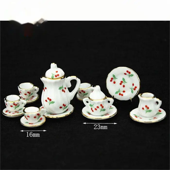 1:12 Doll House diy cottage Mini ceramic finished model Gift toys 15 tea set, dish set and cutlery set