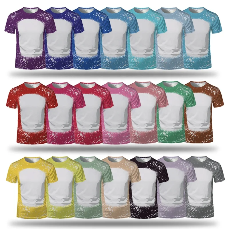 Sublimation Bleach Shirts Custom Colors Printing Blank Short Sleeve Unisex T Shirt Bleach