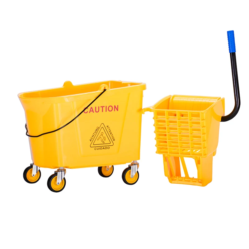 Желтые одно пластиковое отжимное устройство шваброй ведро с трём диски, ПП руку с отжимом