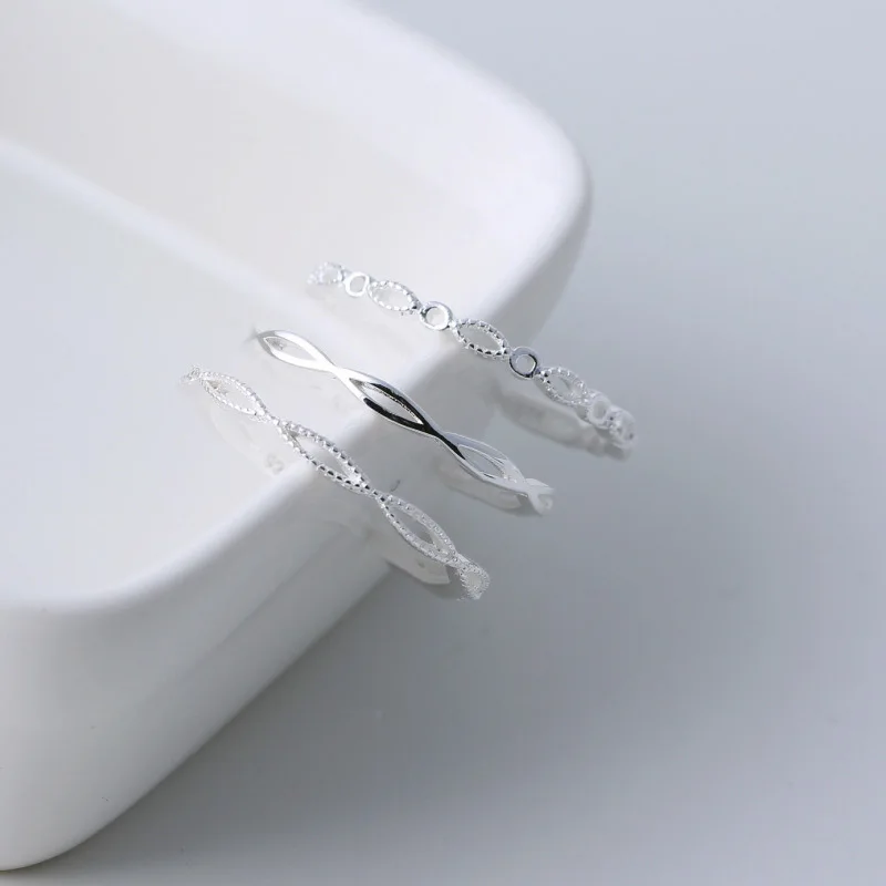 100% Real 925 Sterling Silver Ring Minimalist Simple Infinity Round Fine Ring Thin Little Finger Rings For Women Girls