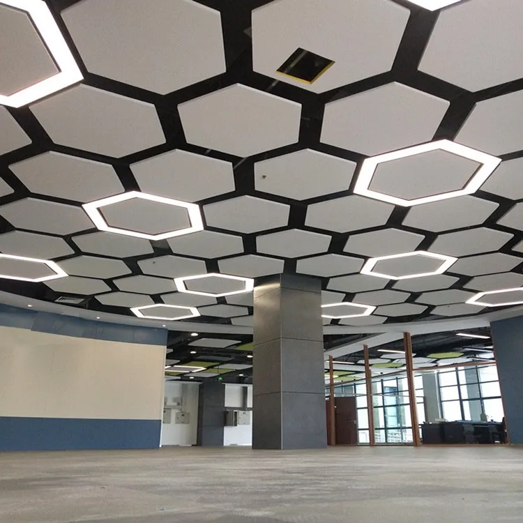Clocell Acoustic panels for ceiling system / Hexagon shape suspended acoustic fiberglass ceiling tiles