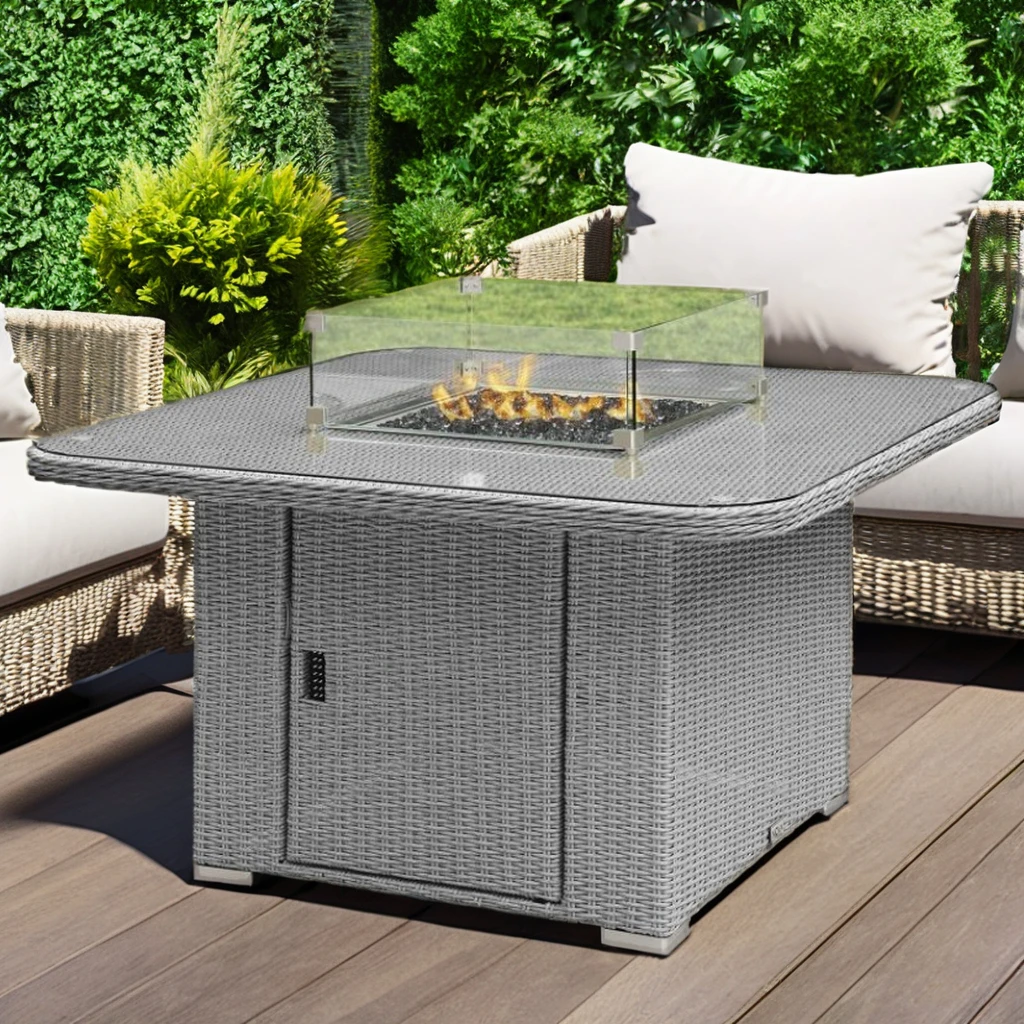 Furniture Set Patio Rattan Table Heating smokeless Firepits Square Garden fireplace Gas Burner Propane Outdoor Fire Pit For Yard