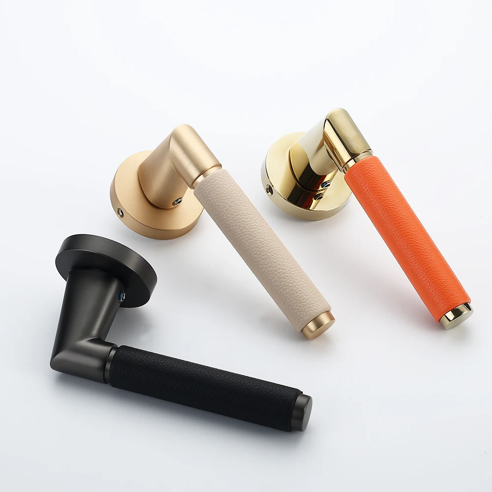 Filta Zinc Leather Wooden Door Lock and Handle Set Euro Profile Cylinder Plate