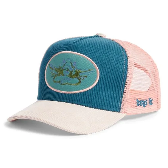 women men plain high quality custom logo patch two tone color corduroy 5 panel A fame cap mesh trucker hat with logo