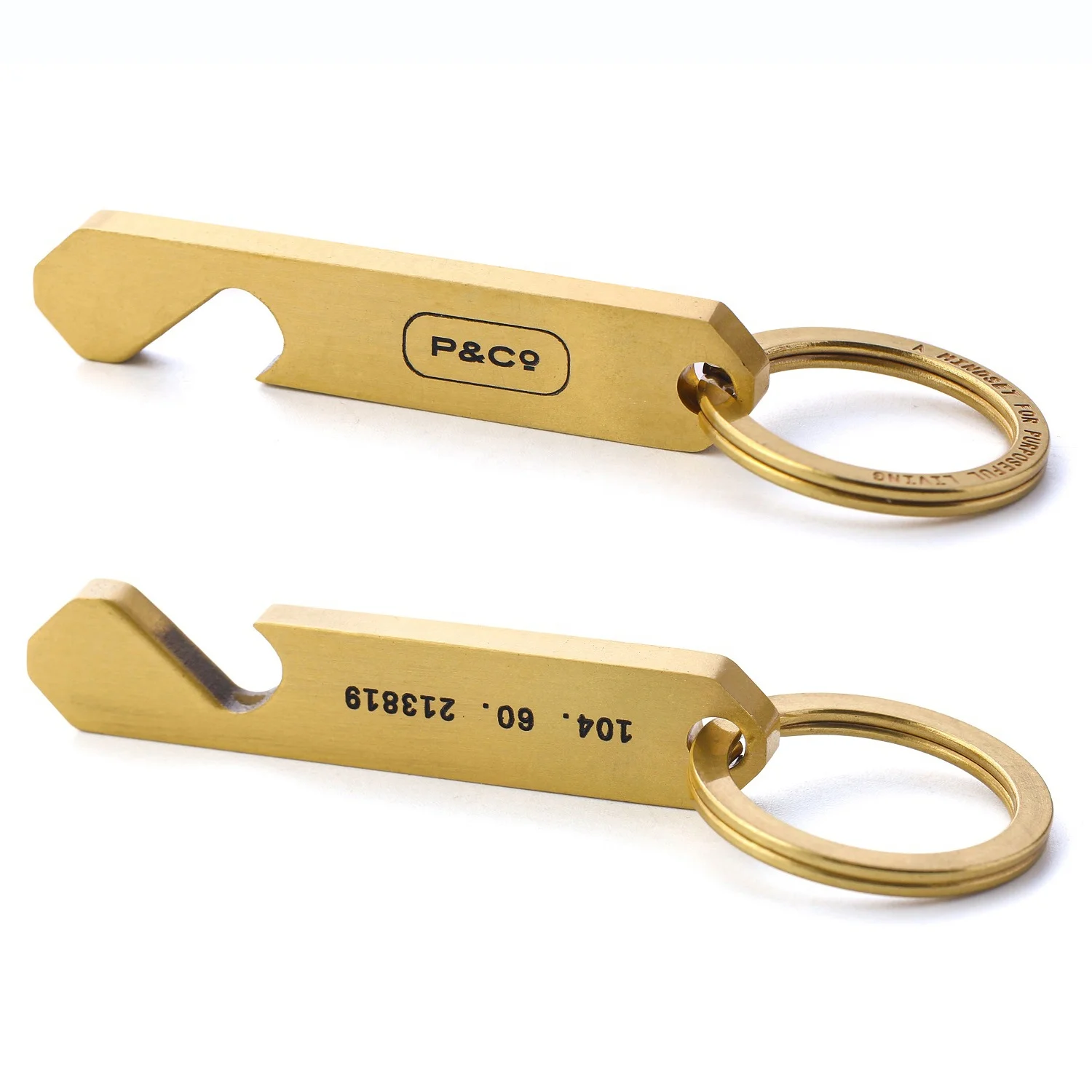 Пользовательский Выгравированный латунный брелок для ключей открывалка бутылок металлический пустой