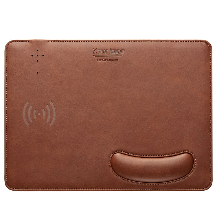 With Phone Wireless Charging PU Leather Wood Grain Waterproof Charger MousePad for PC Laptop Desk Portable Gaming Cute Mouse Pad