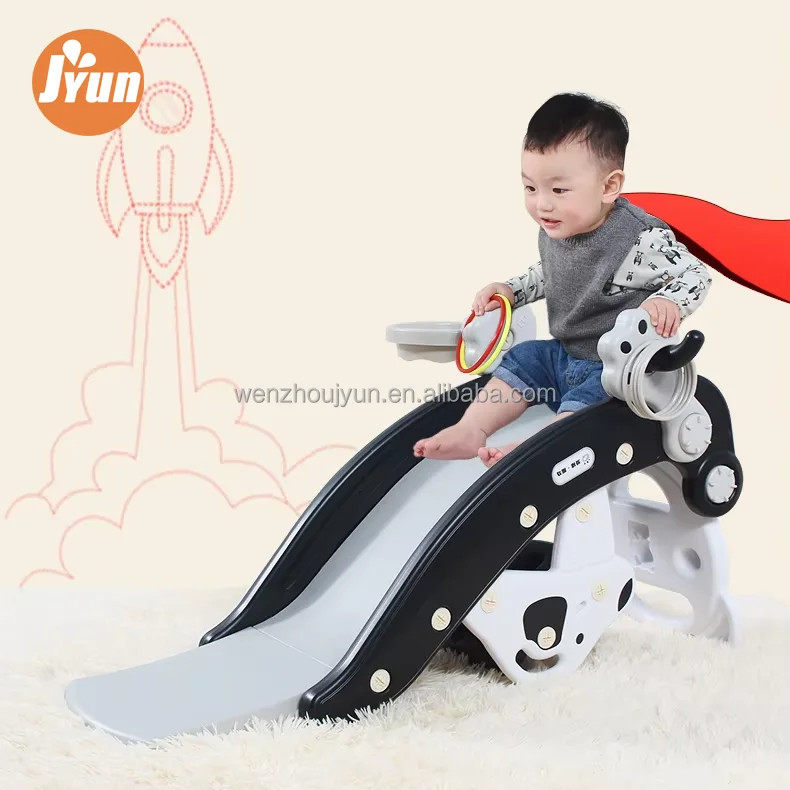 indoor playground slide child ride on toy rocking chair horse basketball hoop ring game multifunctional plastic slide for kids