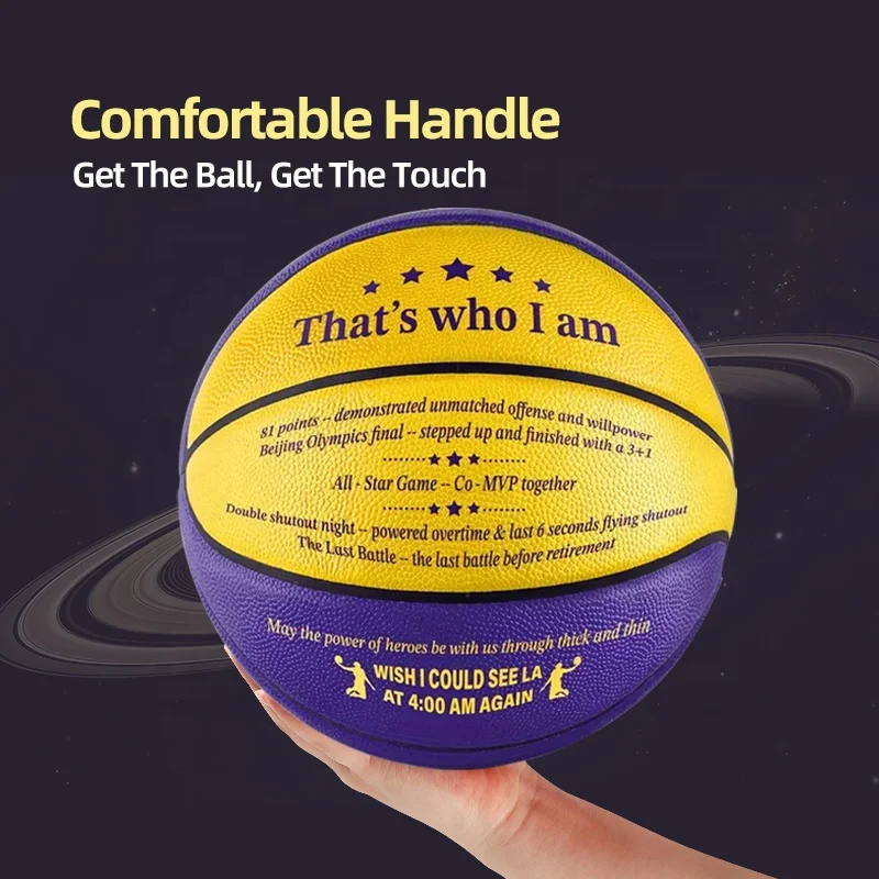No.7 Standard Size Basketball Classic Purple&Yellow Color Best Gift For Friend Family Sports with Free Pump Bag Pins