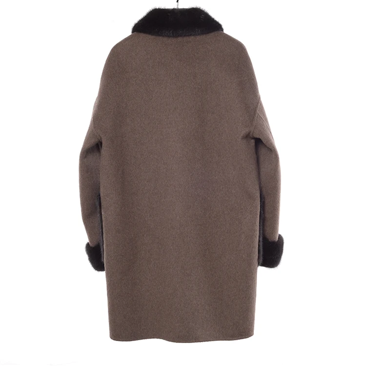 Jtfur Fashion Winter Warm Fur Collar Pocket Double Face Wool Jacket Wool Coat With Real Mink Fur