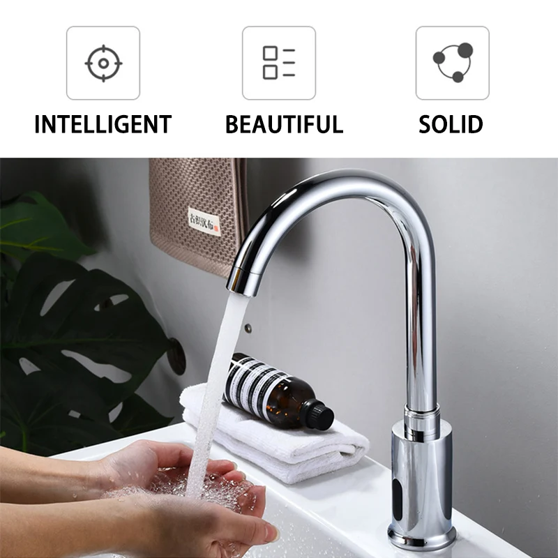 New Hotel Bathroom Induction Basin Faucet Brass Hot And Cold Faucet Ac/Dc Infrared Induction Smart Sense Faucet
